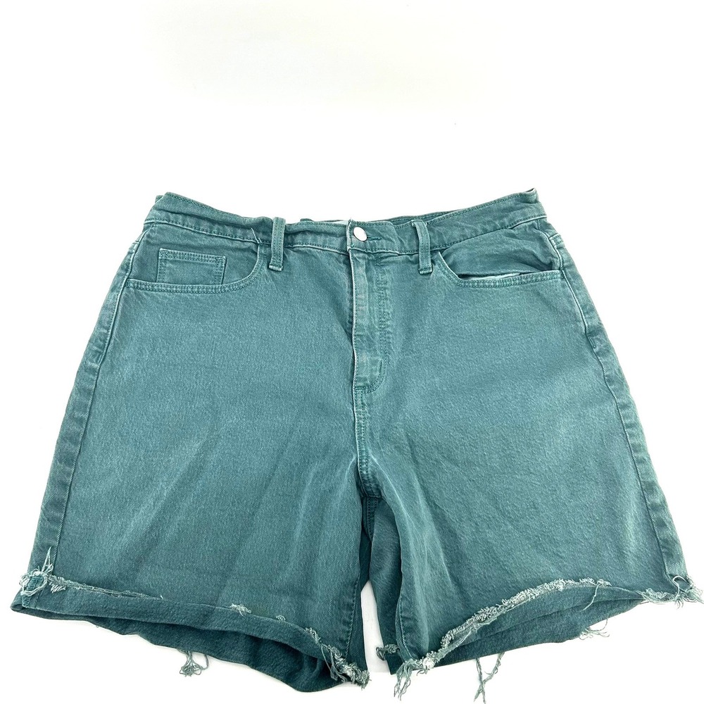 Universal Thread Vintage Bermuda Denim Shorts Teal Green Raw Hem Size 12/31